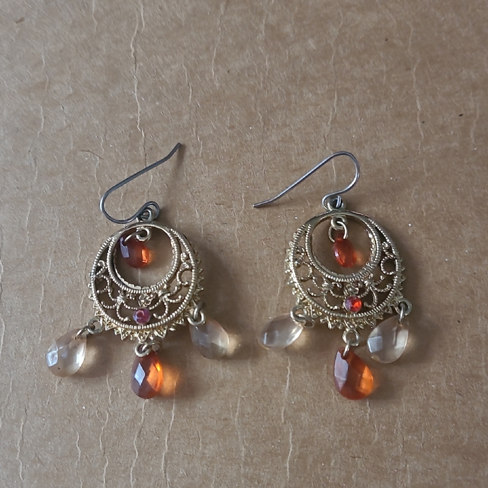 Elegant Gold and Orange Dangle Earrings